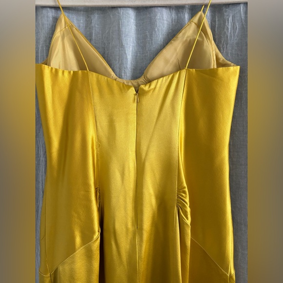Nicole Miller 100% Silk Vibrant Yellow Midi Cocktail Dress Size 6 - Picture 5 of 12